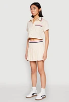 Womens Poplin Varsity Stripe Cropped Shirt, Beige, Size L