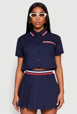Womens Poplin Varsity Stripe Cropped Shirt,