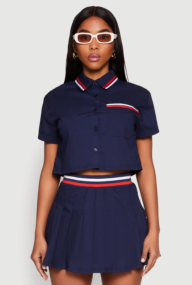 Womens Poplin Varsity Stripe Cropped Shirt, L