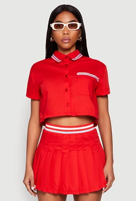 Womens Poplin Varsity Stripe Cropped Shirt, Red, Size S