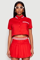 Womens Poplin Varsity Stripe Cropped Shirt, Red, Size S