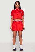Womens Poplin Varsity Stripe Cropped Shirt, Red, Size S