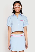 Womens Poplin Varsity Stripe Cropped Shirt, Blue, Size L