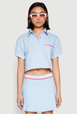Womens Poplin Varsity Stripe Cropped Shirt,