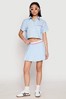 Womens Poplin Varsity Stripe Cropped Shirt, Blue, Size L