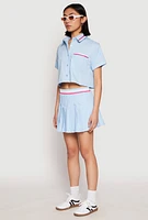 Womens Poplin Varsity Stripe Cropped Shirt, Blue, Size L