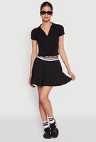 Womens Varsity Stripe Waistband Pleated Tennis Skirt, Black, Size S