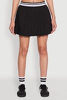 Womens Varsity Stripe Waistband Pleated Tennis Skirt, Black, Size S