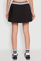 Womens Varsity Stripe Waistband Pleated Tennis Skirt, Black, Size S