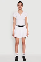 Womens Varsity Stripe Waistband Pleated Tennis Skirt, White, Size M