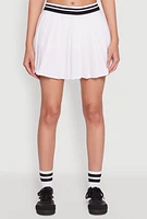 Womens Varsity Stripe Waistband Pleated Tennis Skirt, White, Size M