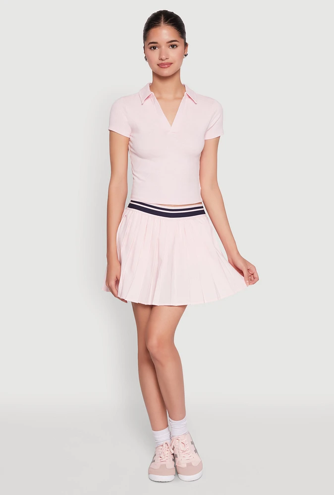 Womens Varsity Stripe Waistband Pleated Tennis Skirt, Pink, Size L
