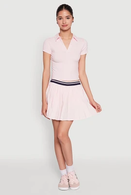 Womens Varsity Stripe Waistband Pleated Tennis Skirt, Pink, Size L