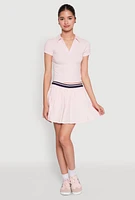 Womens Varsity Stripe Waistband Pleated Tennis Skirt, Pink, Size L