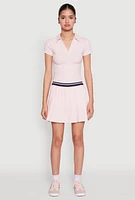 Womens Varsity Stripe Waistband Pleated Tennis Skirt, Pink, Size L