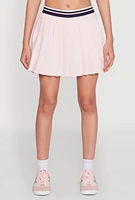 Womens Varsity Stripe Waistband Pleated Tennis Skirt, Pink, Size L
