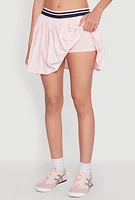 Womens Varsity Stripe Waistband Pleated Tennis Skirt, Pink, Size L