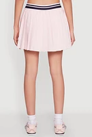 Womens Varsity Stripe Waistband Pleated Tennis Skirt, Pink, Size L