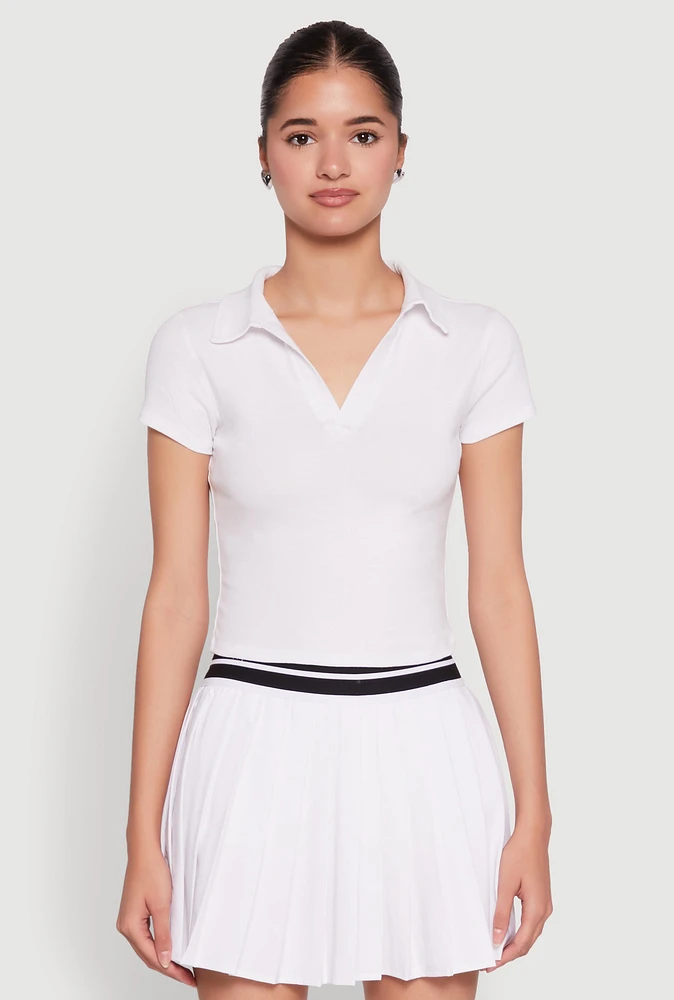 Womens Short Sleeve Polo Tee, White, Size S