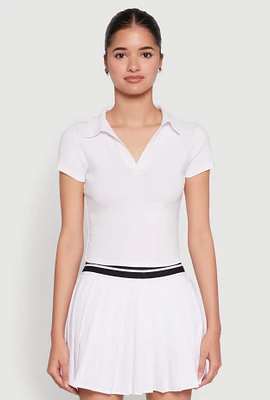 Womens Short Sleeve Polo Tee, White, Size S