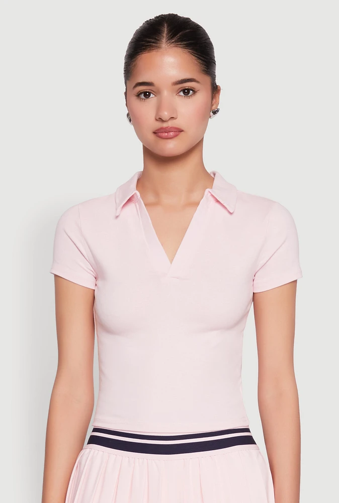 Womens Short Sleeve Polo Tee, Pink, Size L