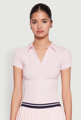 Womens Short Sleeve Polo Tee, Pink, Size L