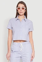 Womens Striped Cropped Shirt, Blue, Size XL