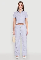Womens Striped Cropped Shirt, Blue, Size XL