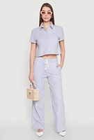 Womens Striped Cropped Shirt, Blue, Size XL