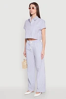 Womens Striped Cropped Shirt, Blue, Size XL