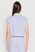 Womens Striped Cropped Shirt, Blue, Size XL