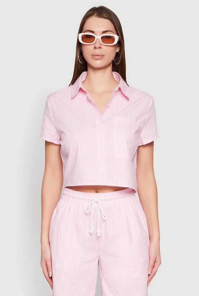 Womens Striped Cropped Shirt, Pink,