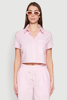 Womens Striped Cropped Shirt, Pink,