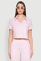 Womens Striped Cropped Shirt, Pink,