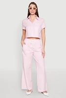 Womens Striped Cropped Shirt, Pink,