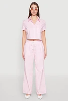 Womens Striped Cropped Shirt, Pink,