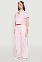Womens Striped Cropped Shirt, Pink,