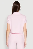 Womens Striped Cropped Shirt, Pink,