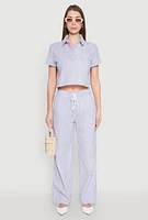 Womens Striped Drawstring Pants, Blue, Size M