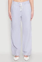 Womens Striped Drawstring Pants, Blue, Size M