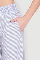 Womens Striped Drawstring Pants, Blue, Size M
