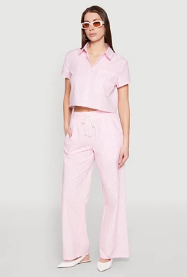 Womens Striped Drawstring Pants, Pink, Size M