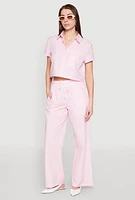Womens Striped Drawstring Pants, Pink, Size M