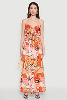Womens Printed Pattern Tie Front Crop Top, Orange,