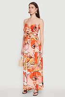 Womens Printed Pattern Tie Front Crop Top, Orange,