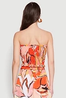Womens Printed Pattern Tie Front Crop Top, Orange,