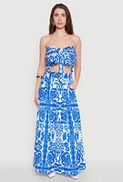 Womens Printed Pattern Tie Front Crop Top, L
