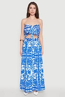 Womens Printed Pattern Tie Front Crop Top, L