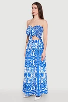 Womens Printed Pattern Tie Front Crop Top, L