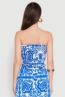 Womens Printed Pattern Tie Front Crop Top, L
